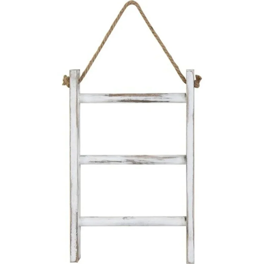 New Rustic Whitewashed Wood Wall Towel Ladder, 3-Tier Hand Towel Storage Rack